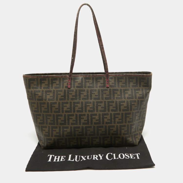 Pre Owned Fendi Tobacco/Pink Zucca Coated Canvas and Leather Roll Shopper Tote