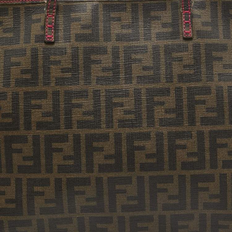 Pre Owned Fendi Tobacco/Pink Zucca Coated Canvas and Leather Roll Shopper Tote
