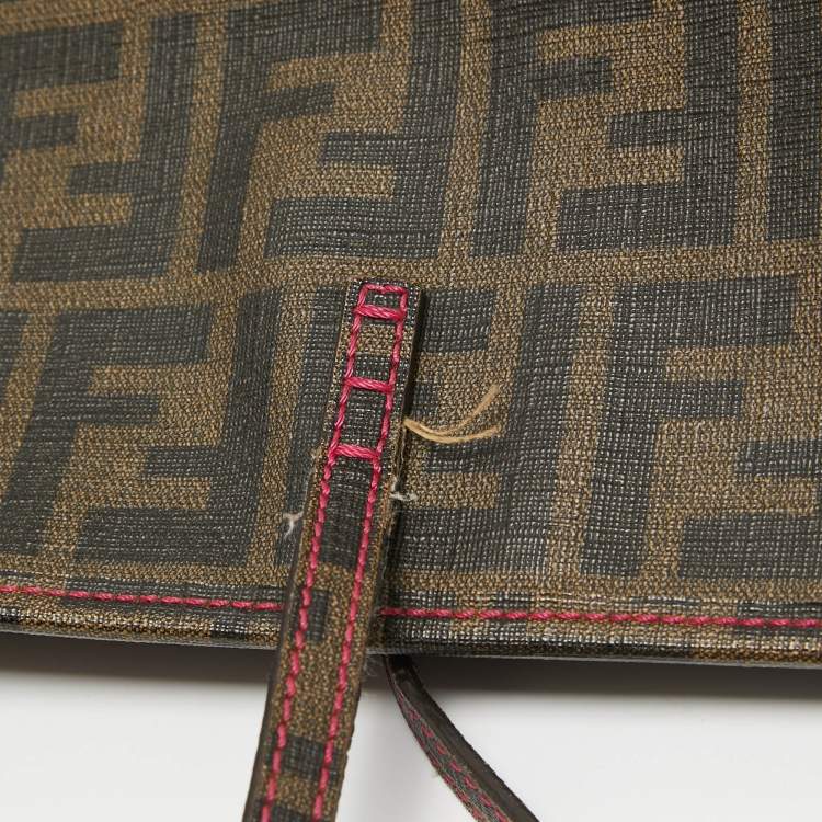 Pre Owned Fendi Tobacco/Pink Zucca Coated Canvas and Leather Roll Shopper Tote