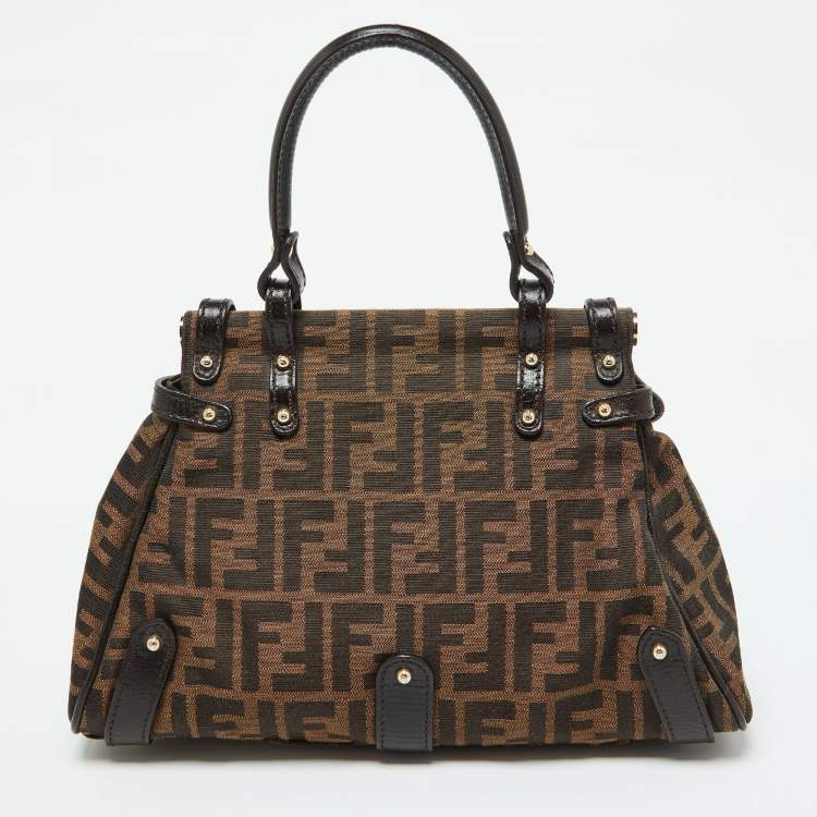 Pre Owned Fendi Tobacco Zucca Canvas and Leather Small Magic Satchel