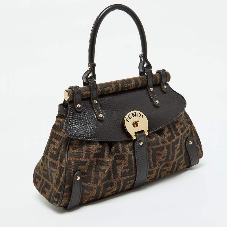 Pre Owned Fendi Tobacco Zucca Canvas and Leather Small Magic Satchel
