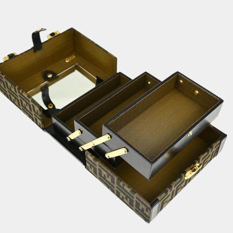 Pre Owned Fendi Brown Black Zucca Makeup Box