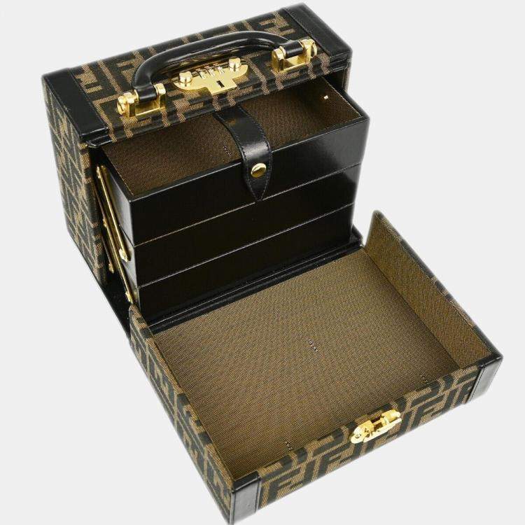 Pre Owned Fendi Brown Black Zucca Makeup Box