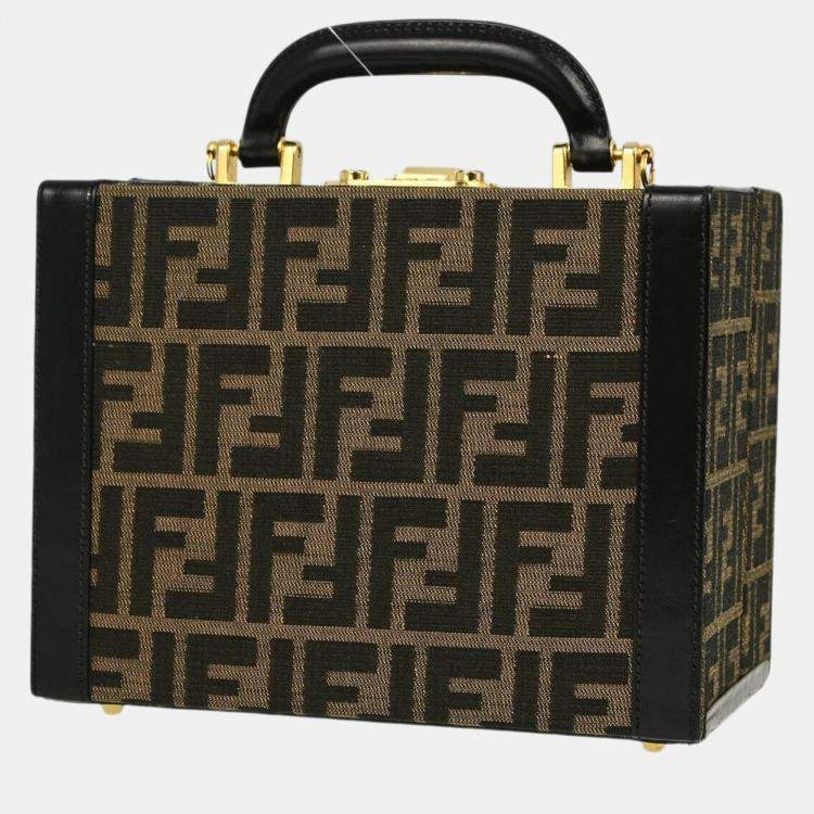 Pre Owned Fendi Brown Black Zucca Makeup Box