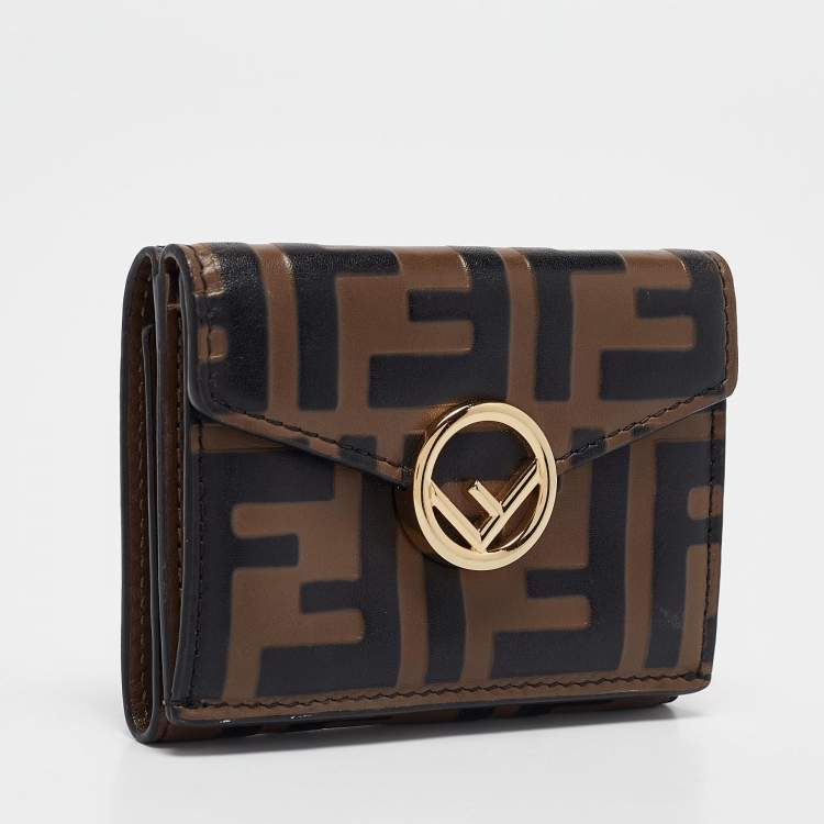 Pre Owned Fendi Brown/Black Zucca Leather F is Fendi Trifold Wallet