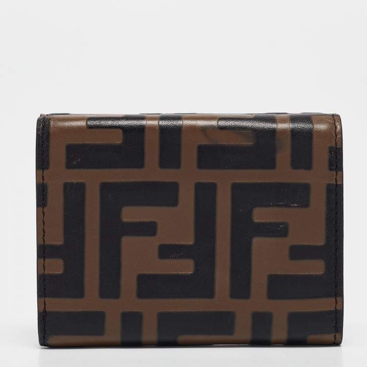 Pre Owned Fendi Brown/Black Zucca Leather F is Fendi Trifold Wallet