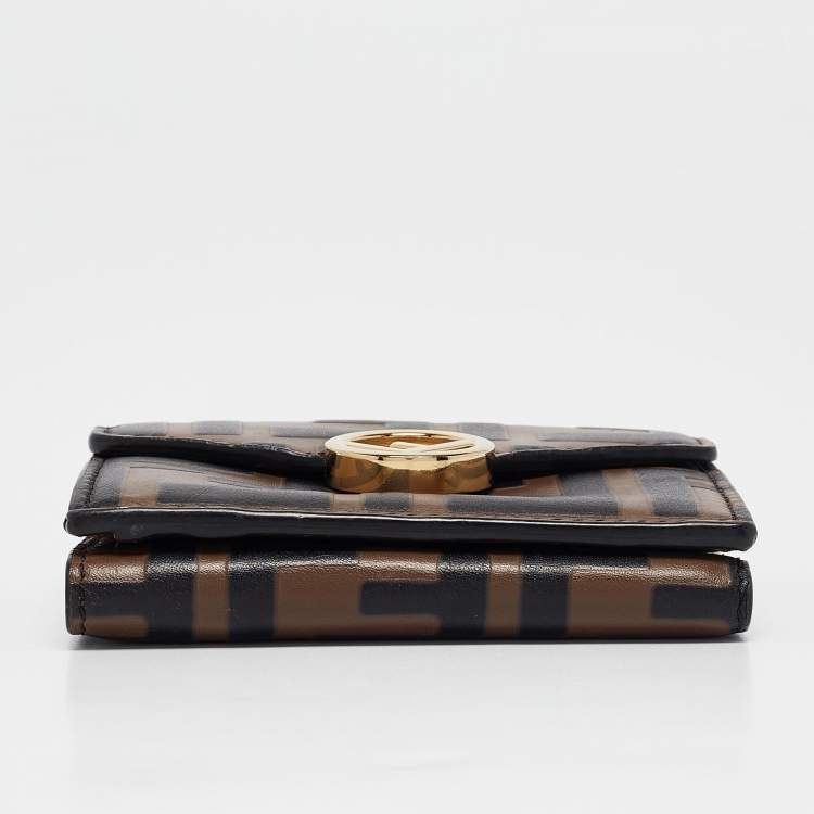 Pre Owned Fendi Brown/Black Zucca Leather F is Fendi Trifold Wallet
