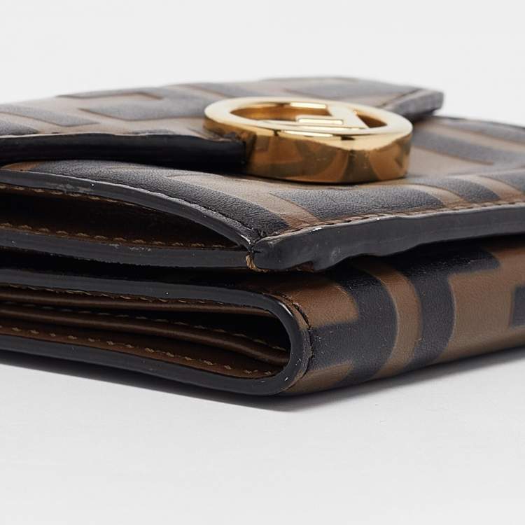 Pre Owned Fendi Brown/Black Zucca Leather F is Fendi Trifold Wallet