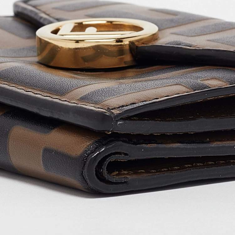 Pre Owned Fendi Brown/Black Zucca Leather F is Fendi Trifold Wallet