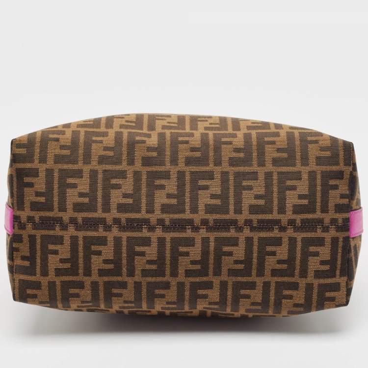 Pre Owned Fendi Tobacco/Pink Zucca Canvas and Leather Piccola Hobo