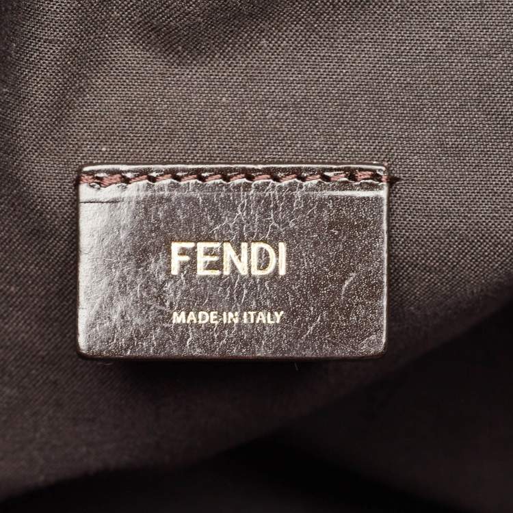 Pre Owned Fendi Tobacco/Pink Zucca Canvas and Leather Piccola Hobo