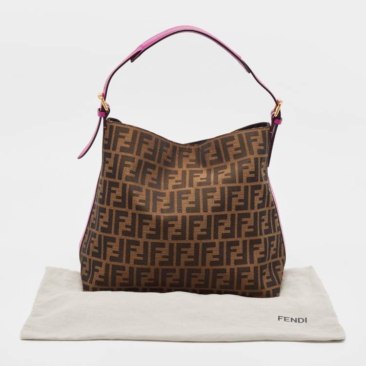 Pre Owned Fendi Tobacco/Pink Zucca Canvas and Leather Piccola Hobo