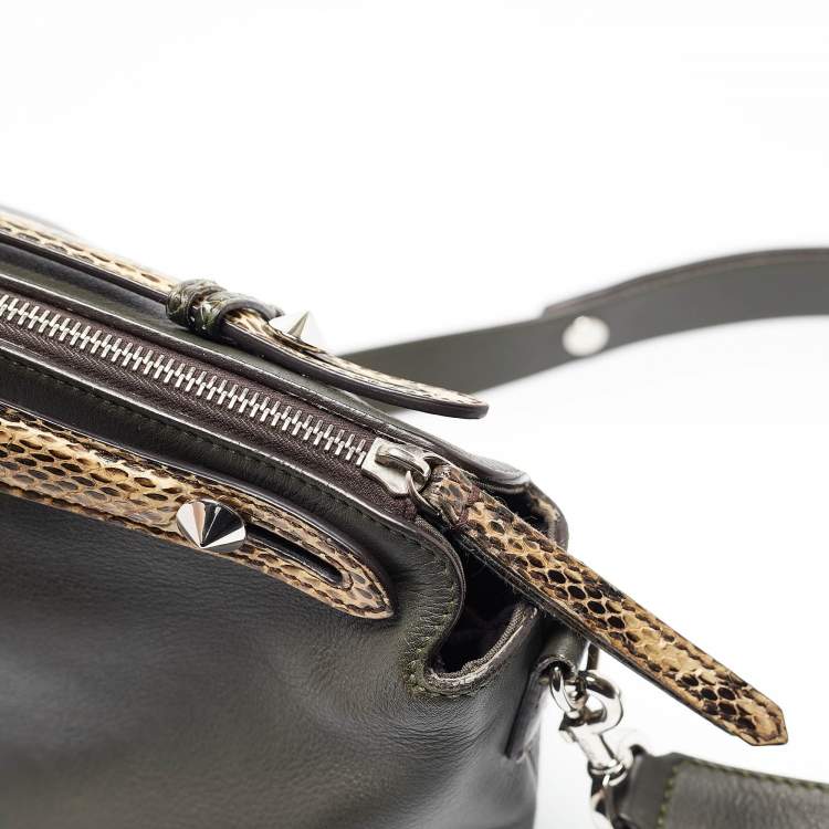 Pre Owned Fendi Green/Light Yellow Leather and Watersnake Small By The Way Bag