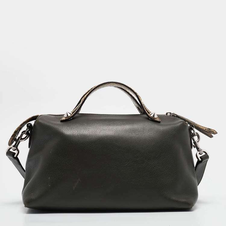 Pre Owned Fendi Green/Light Yellow Leather and Watersnake Small By The Way Bag