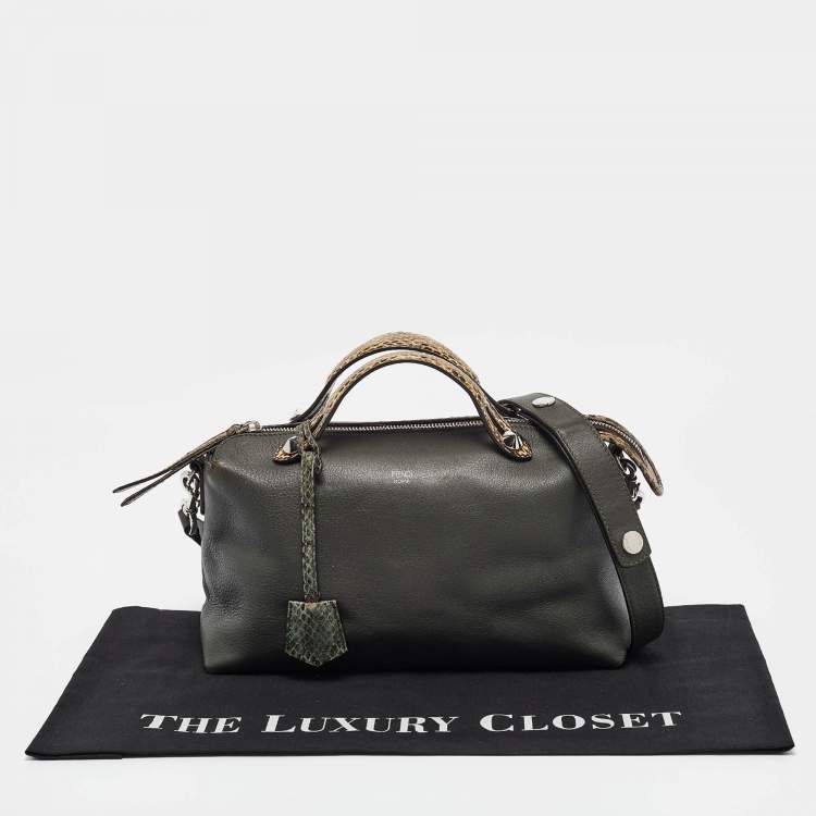 Pre Owned Fendi Green/Light Yellow Leather and Watersnake Small By The Way Bag