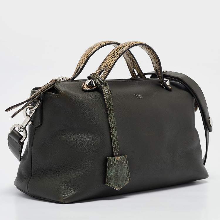 Pre Owned Fendi Green/Light Yellow Leather and Watersnake Small By The Way Bag