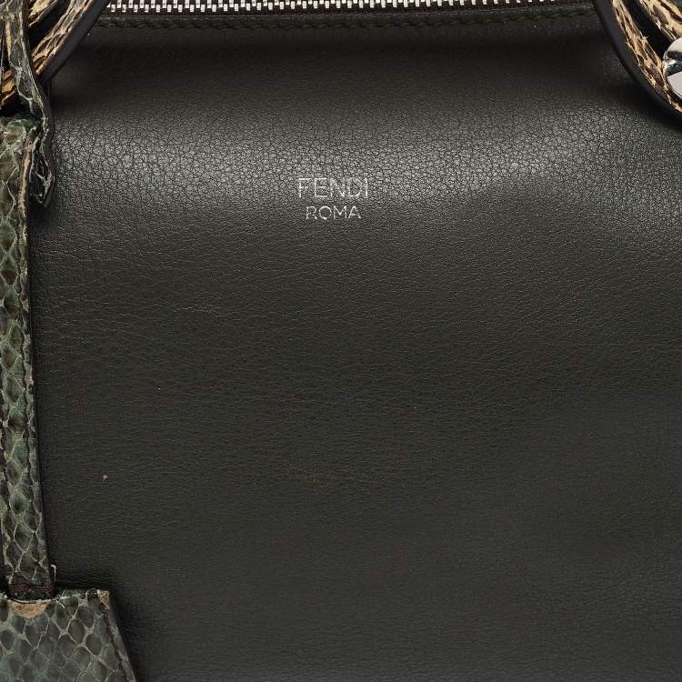 Pre Owned Fendi Green/Light Yellow Leather and Watersnake Small By The Way Bag