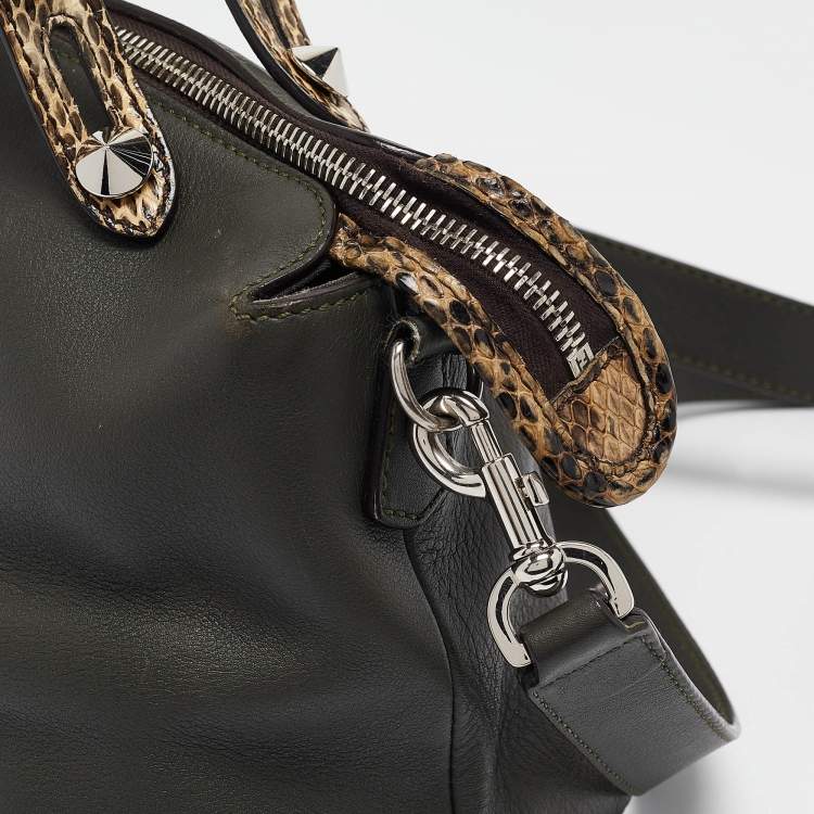 Pre Owned Fendi Green/Light Yellow Leather and Watersnake Small By The Way Bag