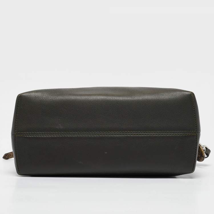 Pre Owned Fendi Green/Light Yellow Leather and Watersnake Small By The Way Bag