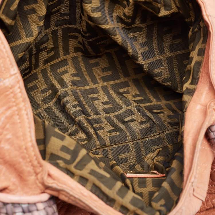 Pre Owned Fendi Peach Textured Leather Spy Hobo