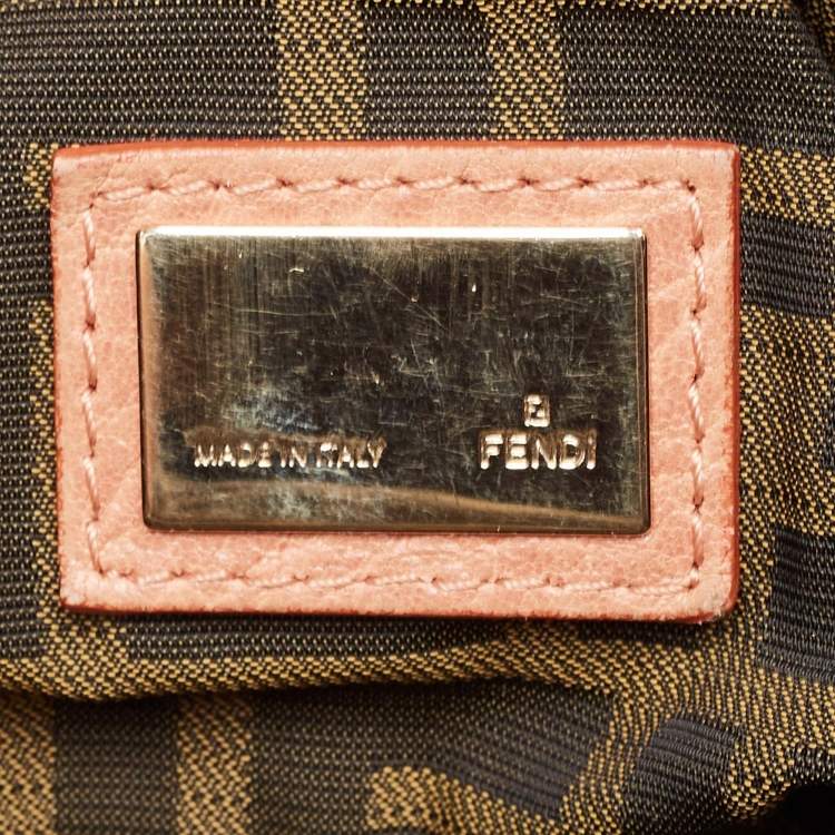 Pre Owned Fendi Peach Textured Leather Spy Hobo