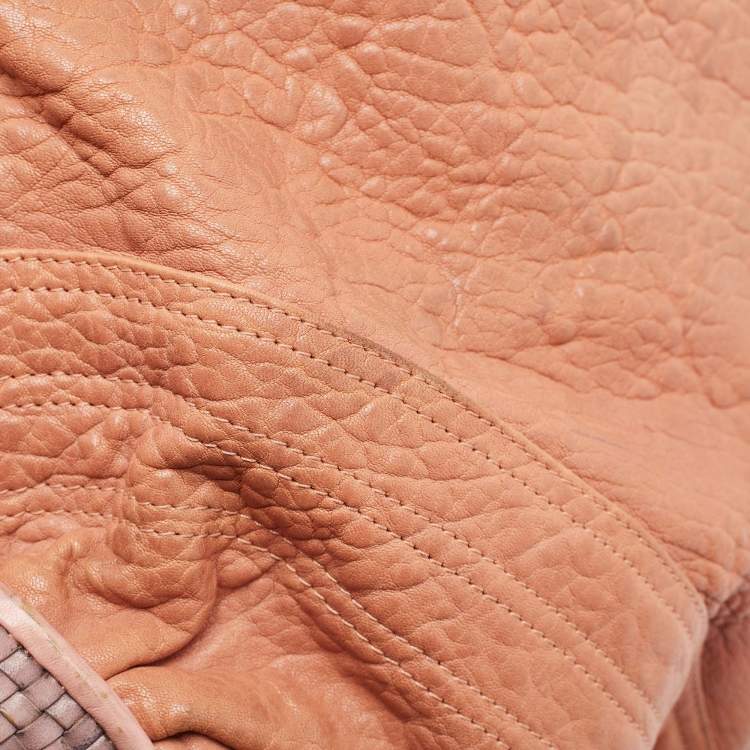 Pre Owned Fendi Peach Textured Leather Spy Hobo