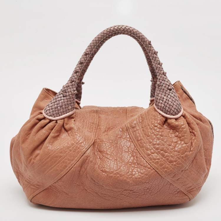Pre Owned Fendi Peach Textured Leather Spy Hobo