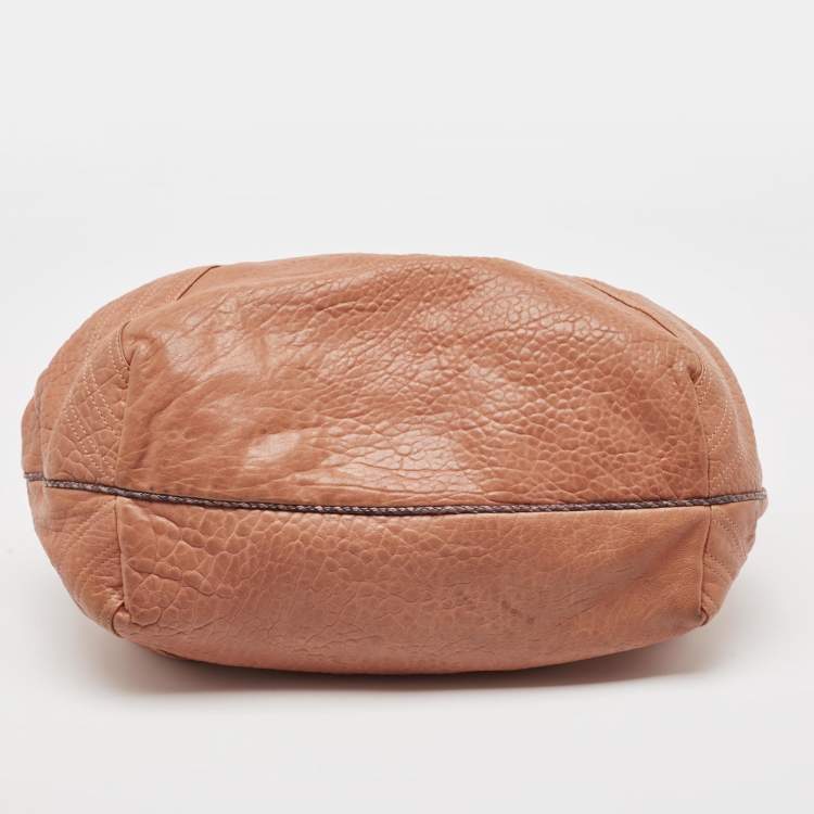 Pre Owned Fendi Peach Textured Leather Spy Hobo