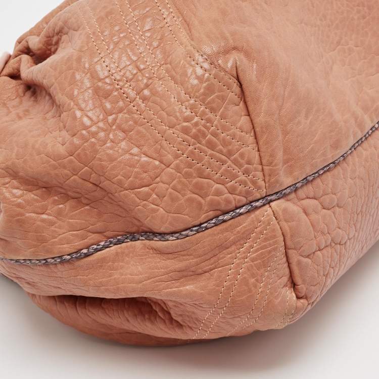 Pre Owned Fendi Peach Textured Leather Spy Hobo