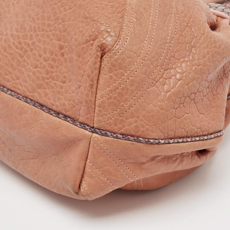 Pre Owned Fendi Peach Textured Leather Spy Hobo