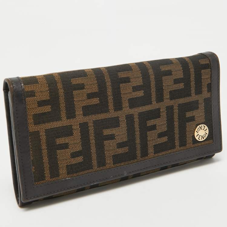 Pre Owned Fendi Tobacco Zucca Canvas and Leather Flap Continental Wallet