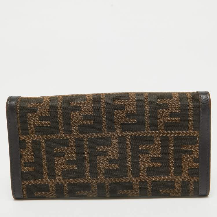 Pre Owned Fendi Tobacco Zucca Canvas and Leather Flap Continental Wallet