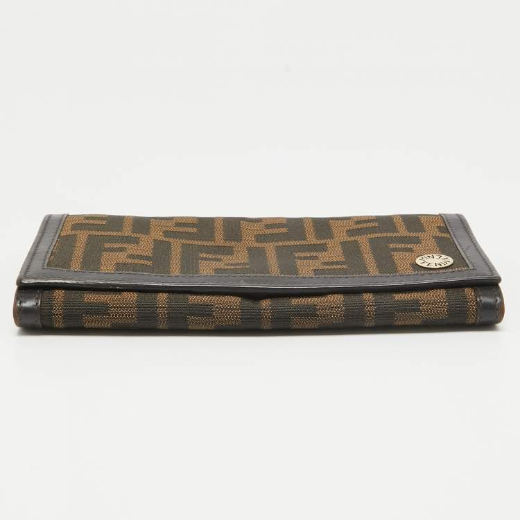 Pre Owned Fendi Tobacco Zucca Canvas and Leather Flap Continental Wallet