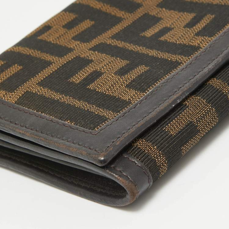 Pre Owned Fendi Tobacco Zucca Canvas and Leather Flap Continental Wallet