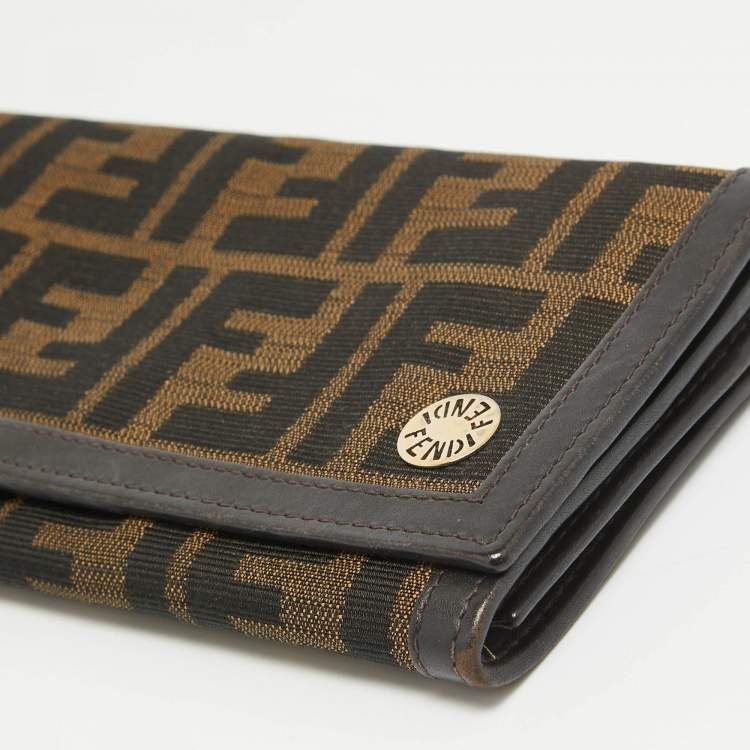 Pre Owned Fendi Tobacco Zucca Canvas and Leather Flap Continental Wallet