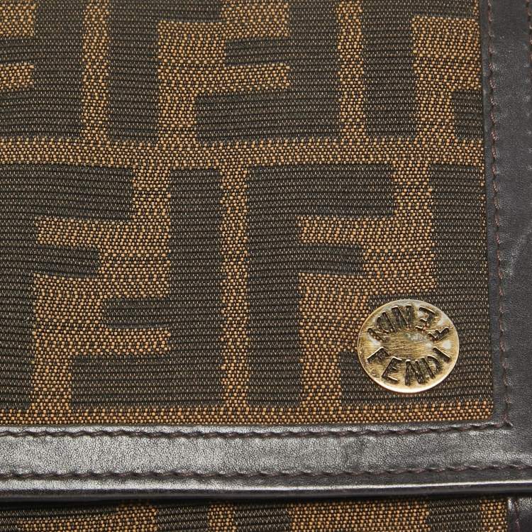 Pre Owned Fendi Tobacco Zucca Canvas and Leather Flap Continental Wallet