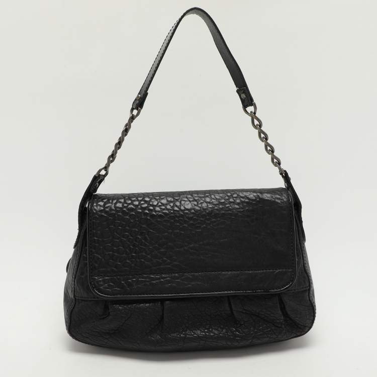 Pre Owned Fendi Black Textured Leather B Bis Shoulder Bag