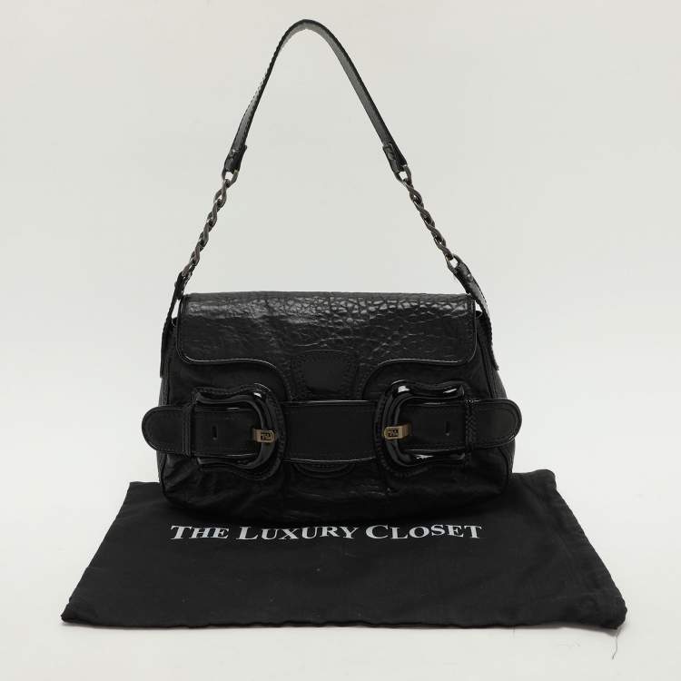 Pre Owned Fendi Black Textured Leather B Bis Shoulder Bag