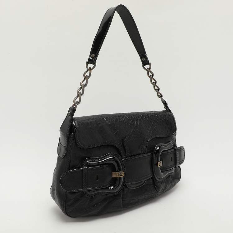 Pre Owned Fendi Black Textured Leather B Bis Shoulder Bag