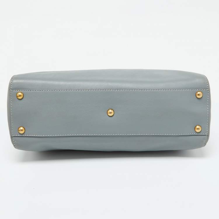 Pre Owned Fendi Light Grey Leather Medium Peekaboo Top Handle Bag