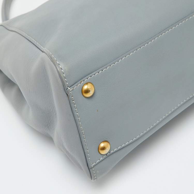 Pre Owned Fendi Light Grey Leather Medium Peekaboo Top Handle Bag