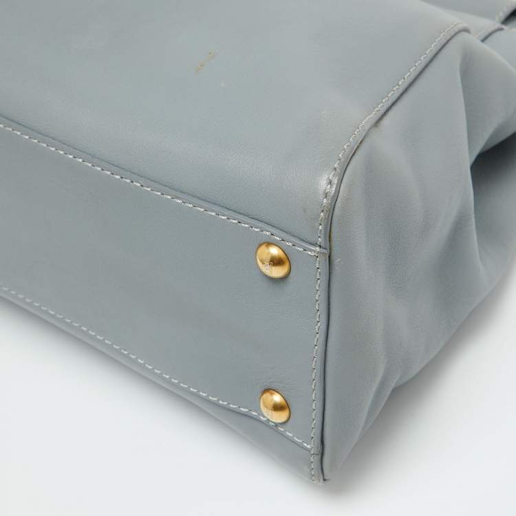 Pre Owned Fendi Light Grey Leather Medium Peekaboo Top Handle Bag