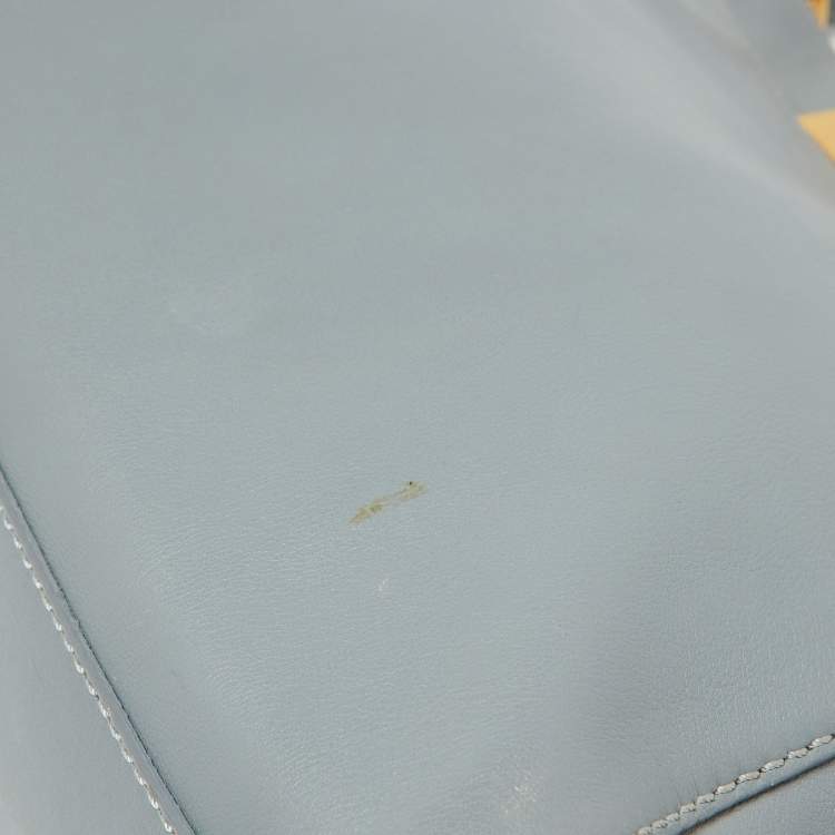 Pre Owned Fendi Light Grey Leather Medium Peekaboo Top Handle Bag