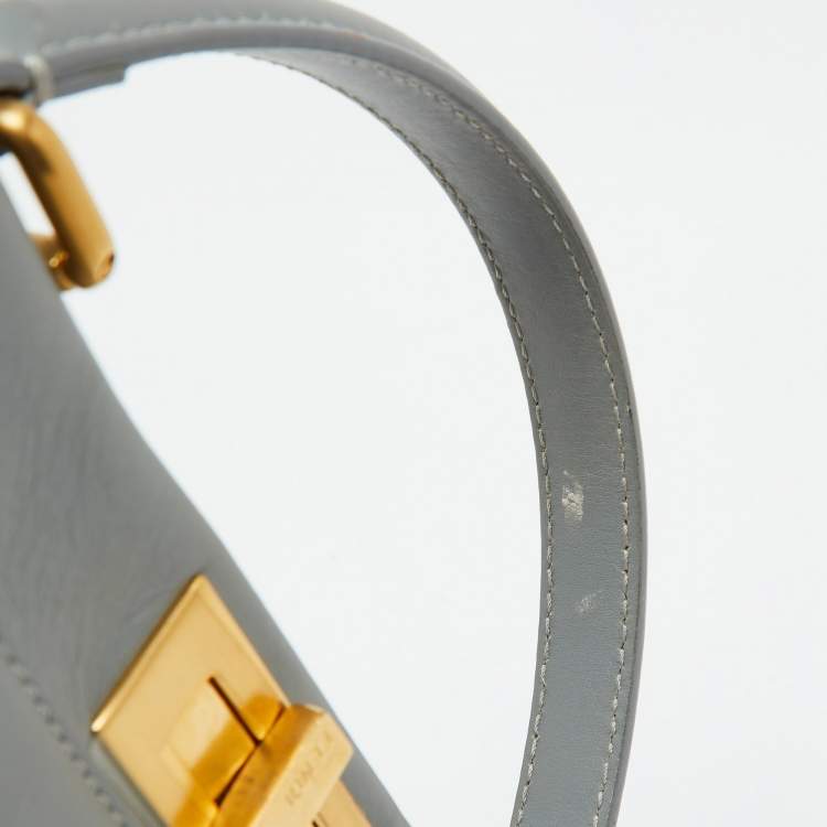 Pre Owned Fendi Light Grey Leather Medium Peekaboo Top Handle Bag