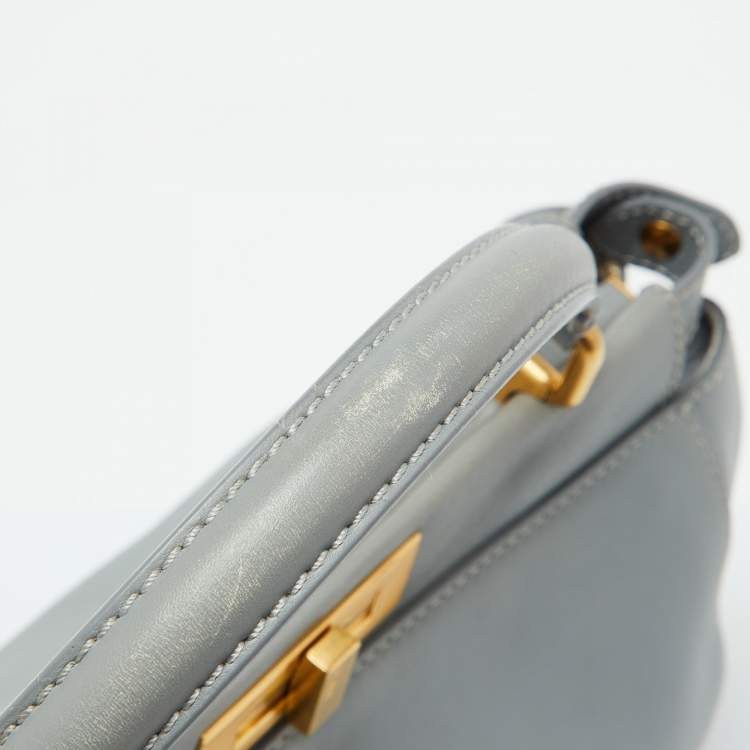 Pre Owned Fendi Light Grey Leather Medium Peekaboo Top Handle Bag
