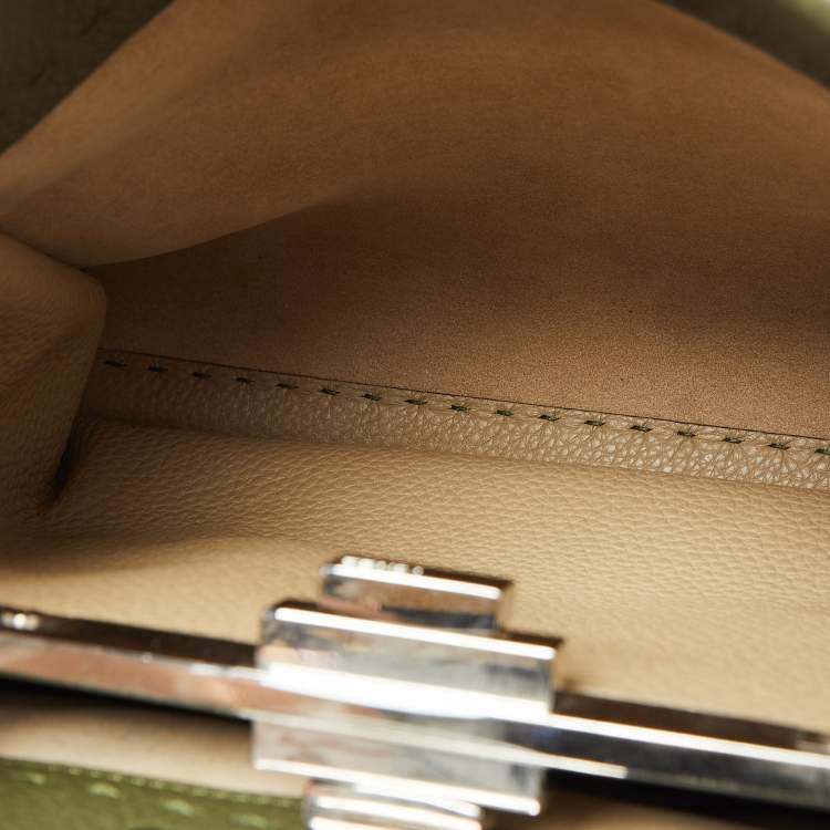 Pre Owned Fendi Green Leather and Python Medium Peekaboo Top Handle Bag