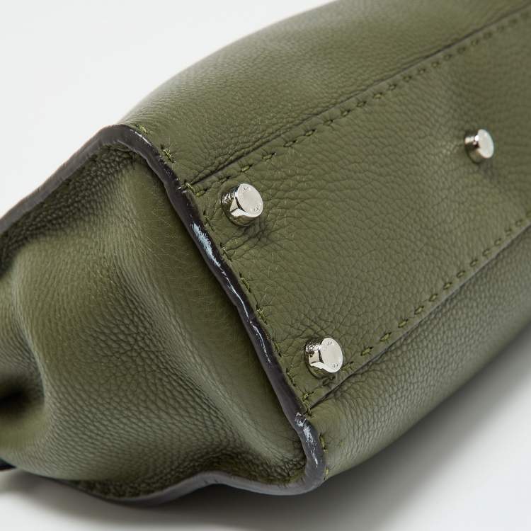 Pre Owned Fendi Green Leather and Python Medium Peekaboo Top Handle Bag
