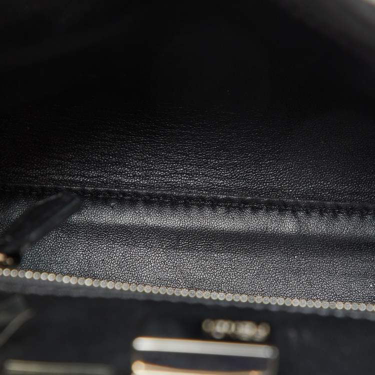 Pre Owned Fendi Black Leather Mini Whipstitched Peekaboo Top Handle Bag