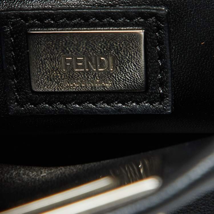 Pre Owned Fendi Black Leather Mini Whipstitched Peekaboo Top Handle Bag