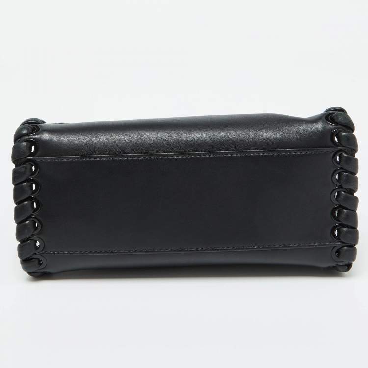 Pre Owned Fendi Black Leather Mini Whipstitched Peekaboo Top Handle Bag